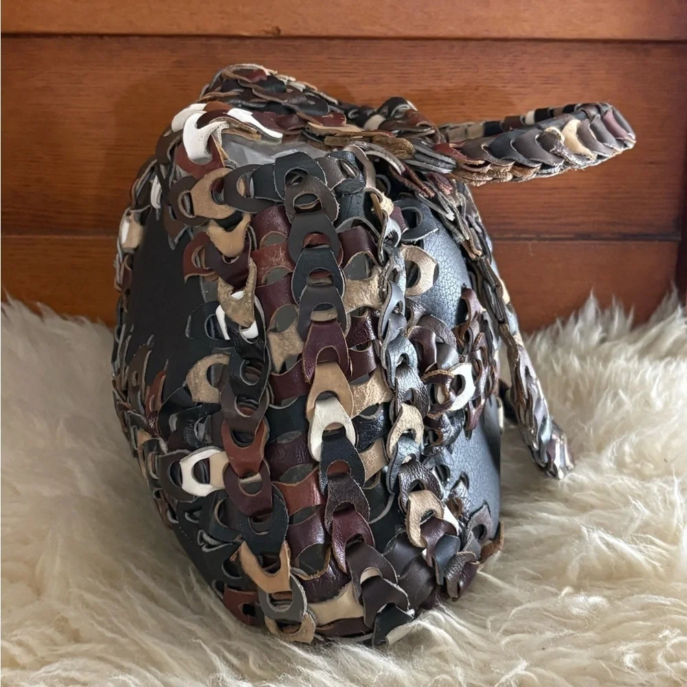 *RARE* 70’s Handmade Braided Leather Multi Brown Hobo Bohemian Bucket Tote Bag